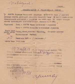 Свидетельство о рождении Варвары Федоровны